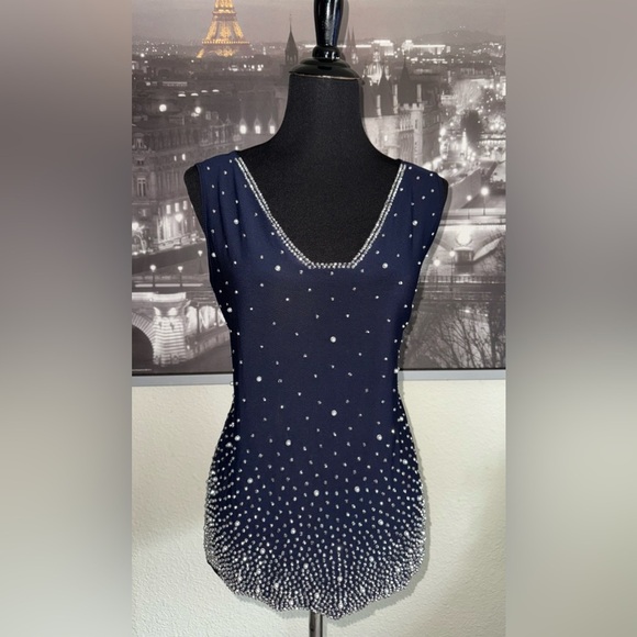 MSK Blue Sequin Sleeveless Tank Top PTP 23” - Picture 3 of 6